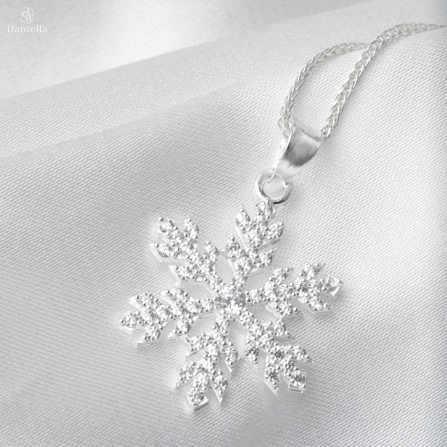 Sterling Silver 925 Frosted Snowflake Pendant (Silver Necklace Included)