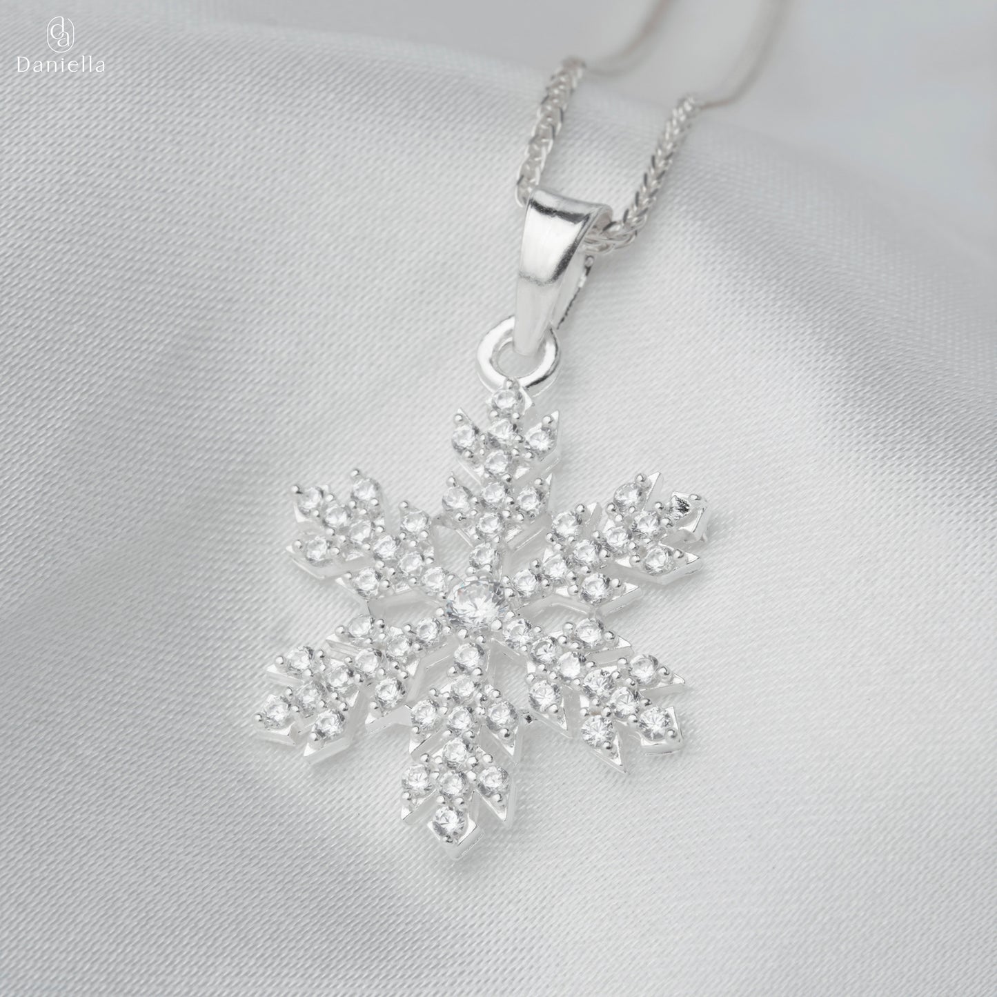 Sterling Silver 925 Frosted Snowflake Pendant (Silver Necklace Included)