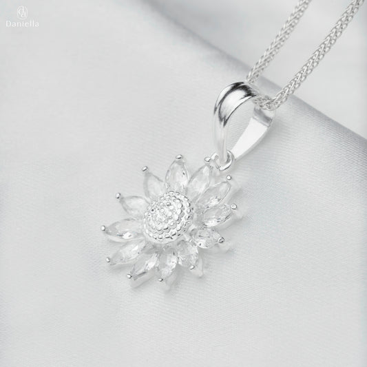 Sterling Silver 925 Chrysanthemum Blossom Pendant (Silver Necklace Included)