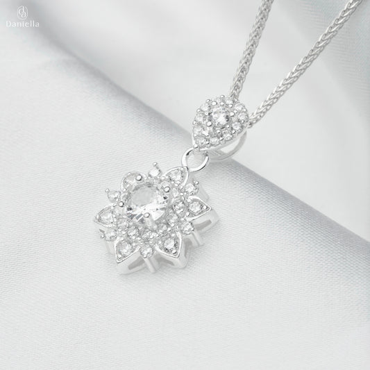 Sterling Silver 925 Sunlit Blossom Pendant (Silver Necklace Included)