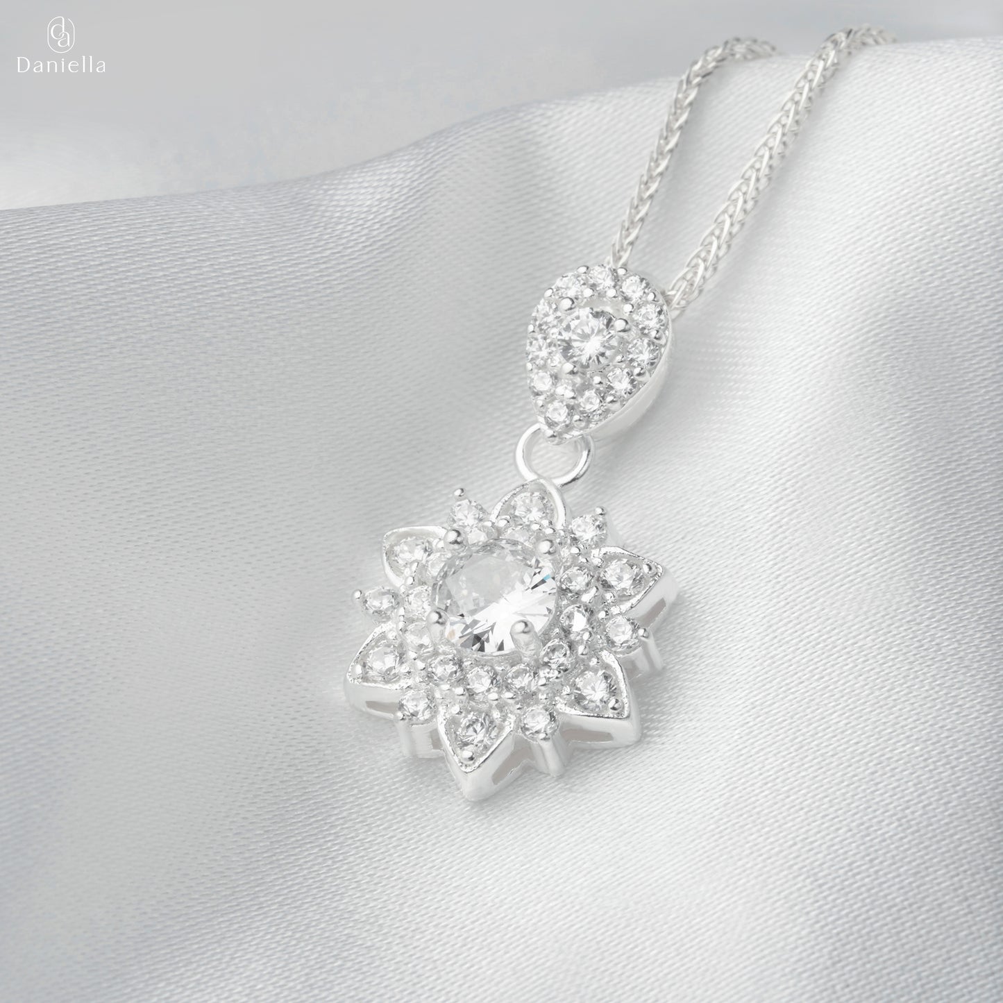 Sterling Silver 925 Sunlit Blossom Pendant (Silver Necklace Included)