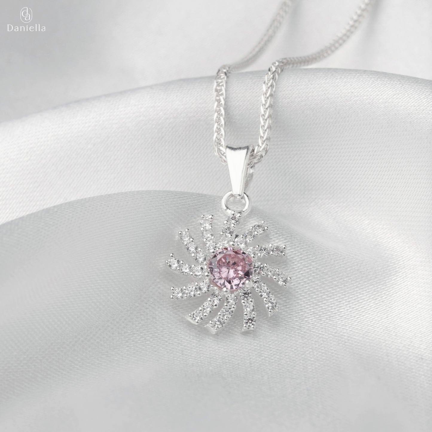 Sterling Silver 925 Peony Blush Pendant (Silver Necklace Included)