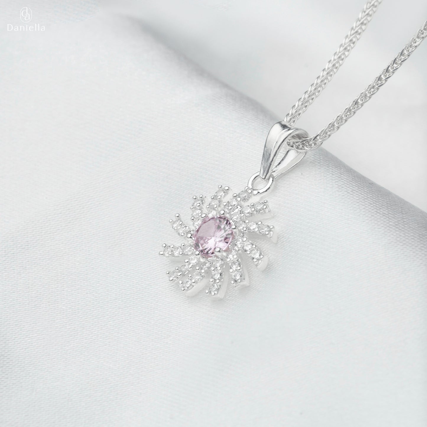 Sterling Silver 925 Peony Blush Pendant (Silver Necklace Included)