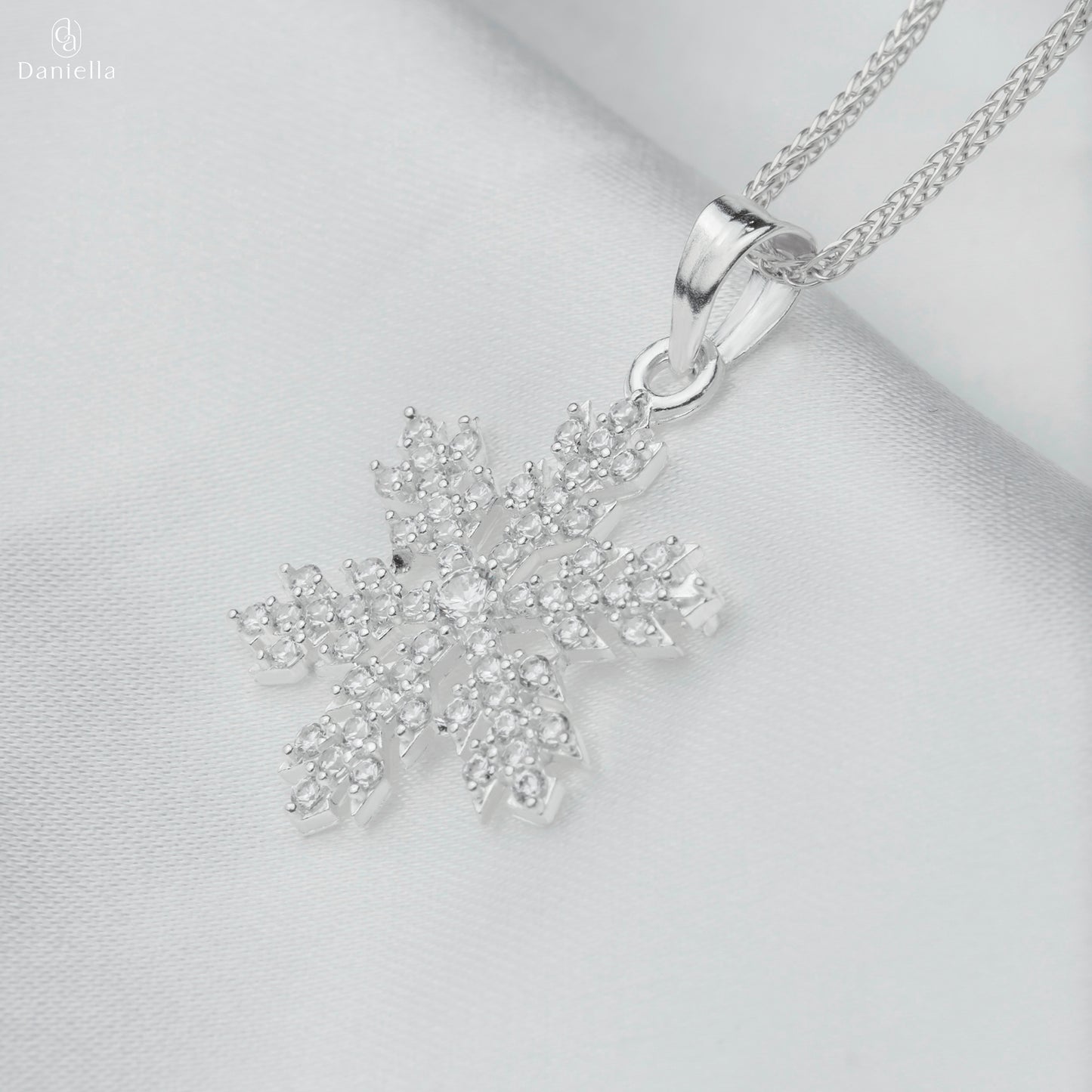 Sterling Silver 925 Frosted Snowflake Pendant (Silver Necklace Included)