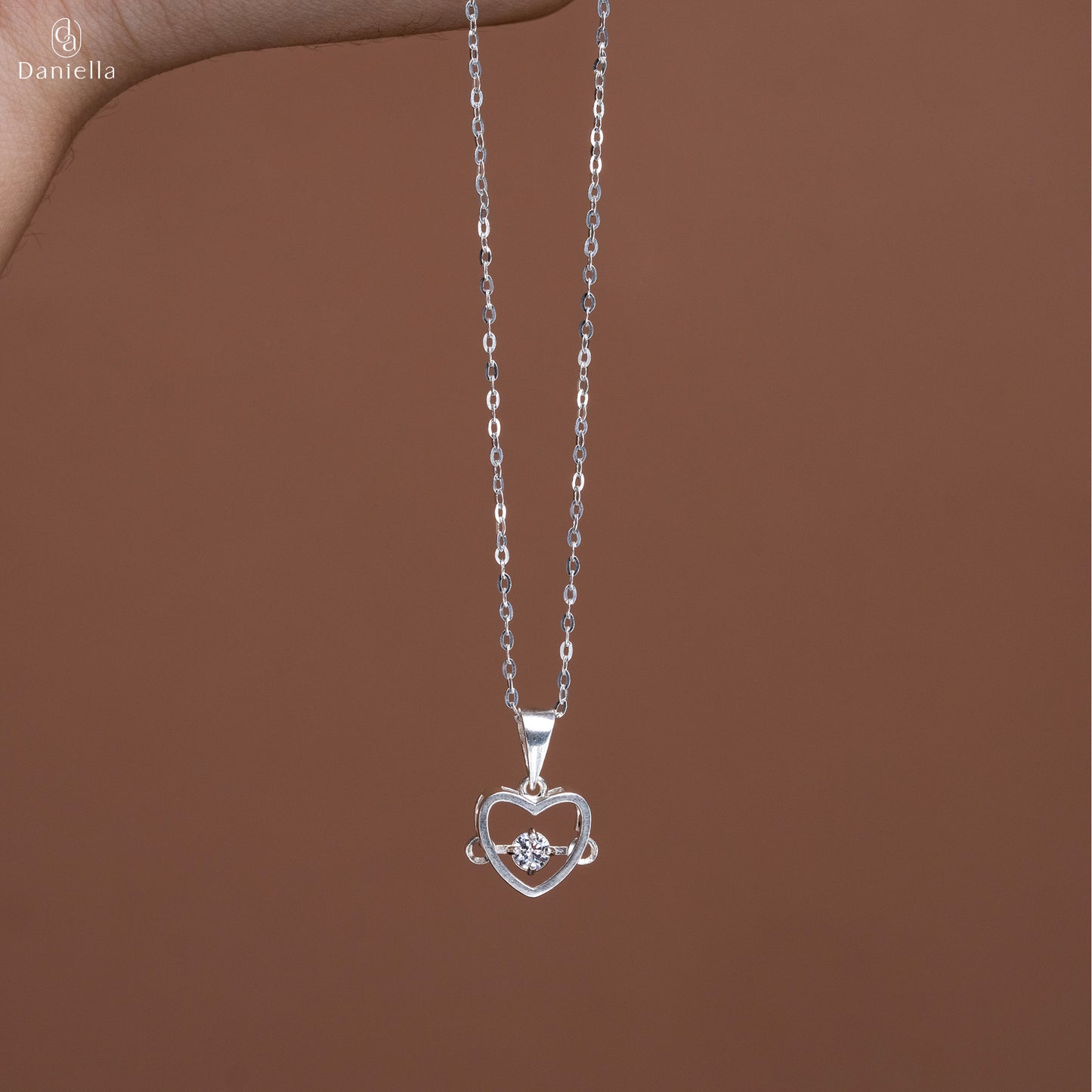 Sterling Silver 925 Dancing Heart Pendant (Silver Necklace Included)