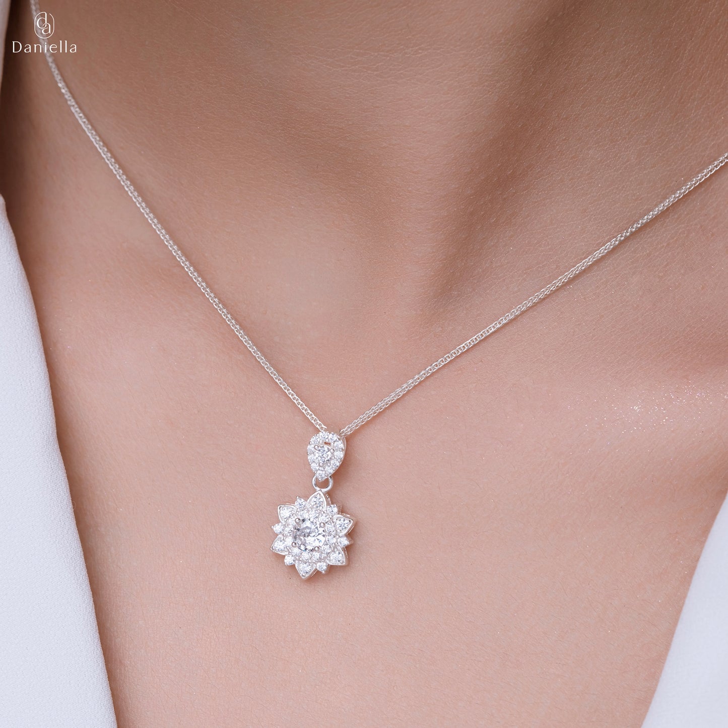 Sterling Silver 925 Sunlit Blossom Pendant (Silver Necklace Included)