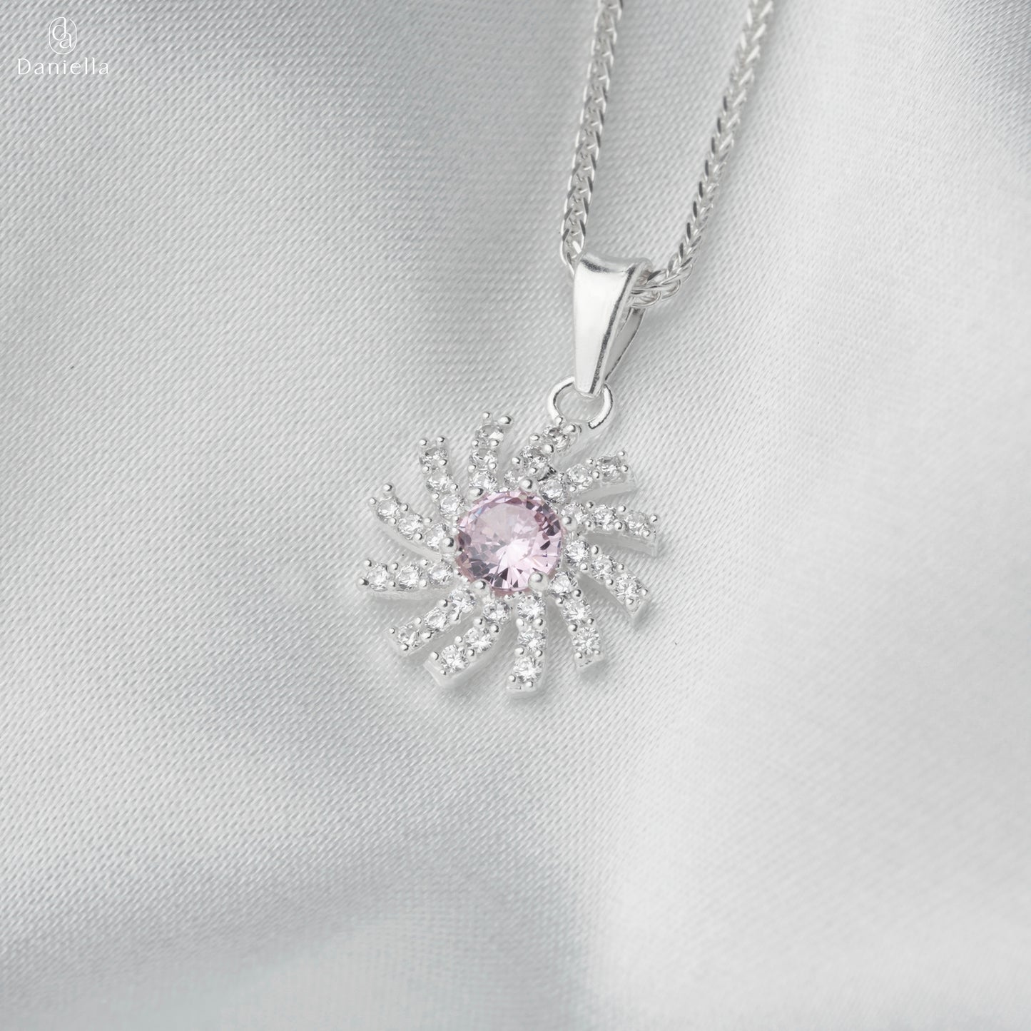 Sterling Silver 925 Peony Blush Pendant (Silver Necklace Included)