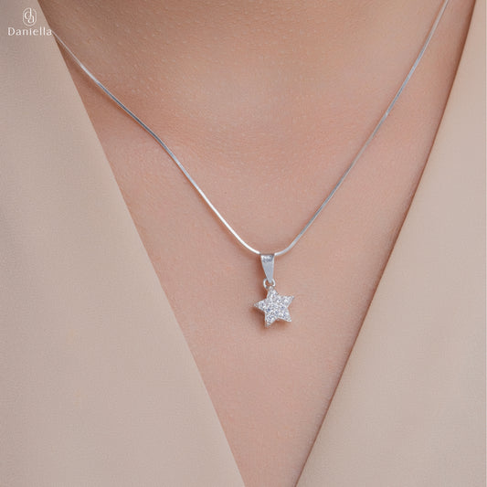 Sterling Silver 925 Celestial Star Pendant (Silver Necklace Included)