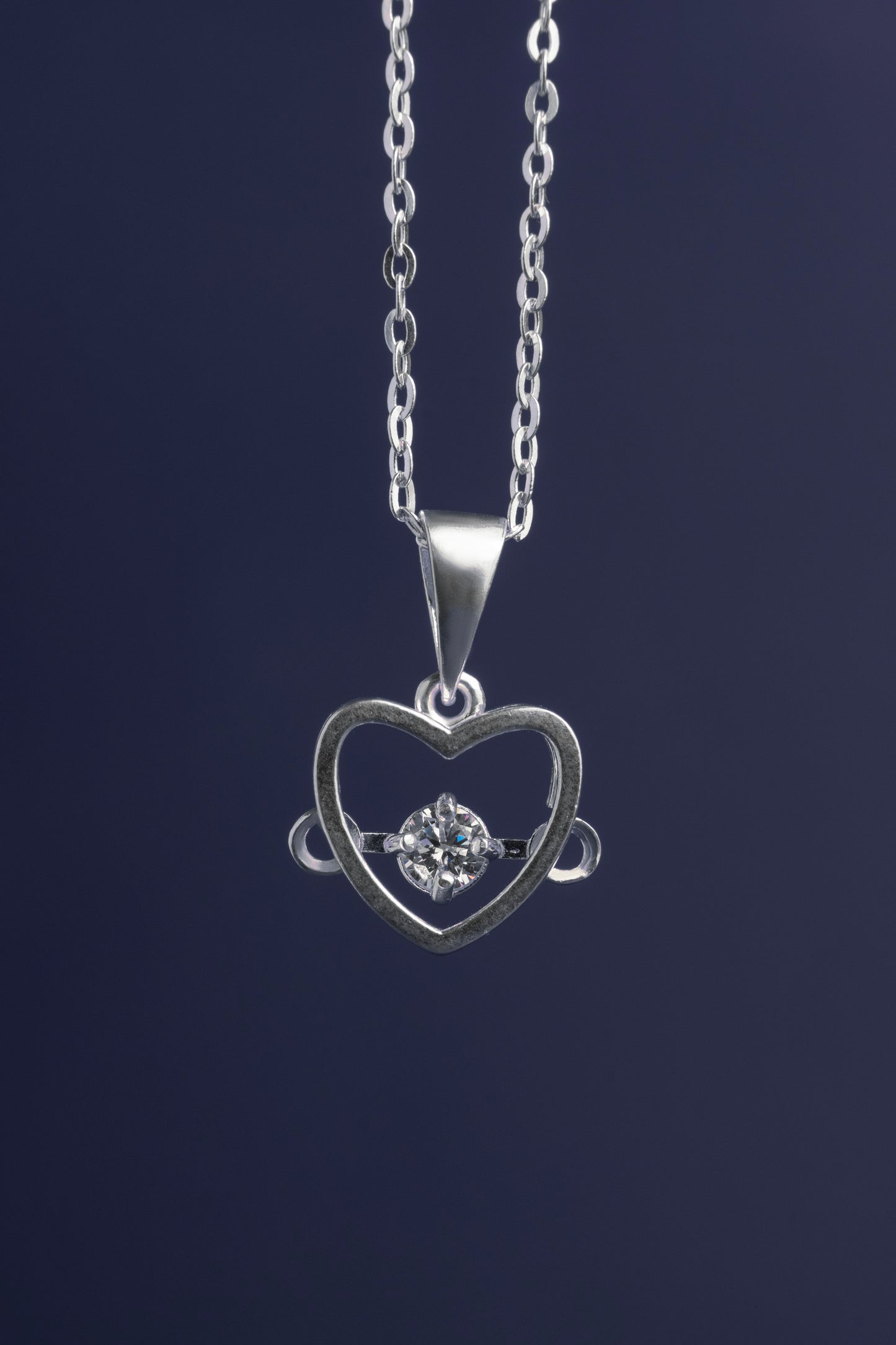 Sterling Silver 925 Dancing Heart Pendant (Silver Necklace Included)